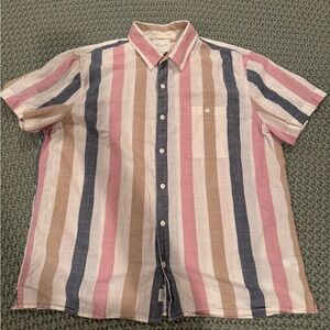 American Eagle Outfitters Pink, Blue, and Tan Striped Button down Shirt